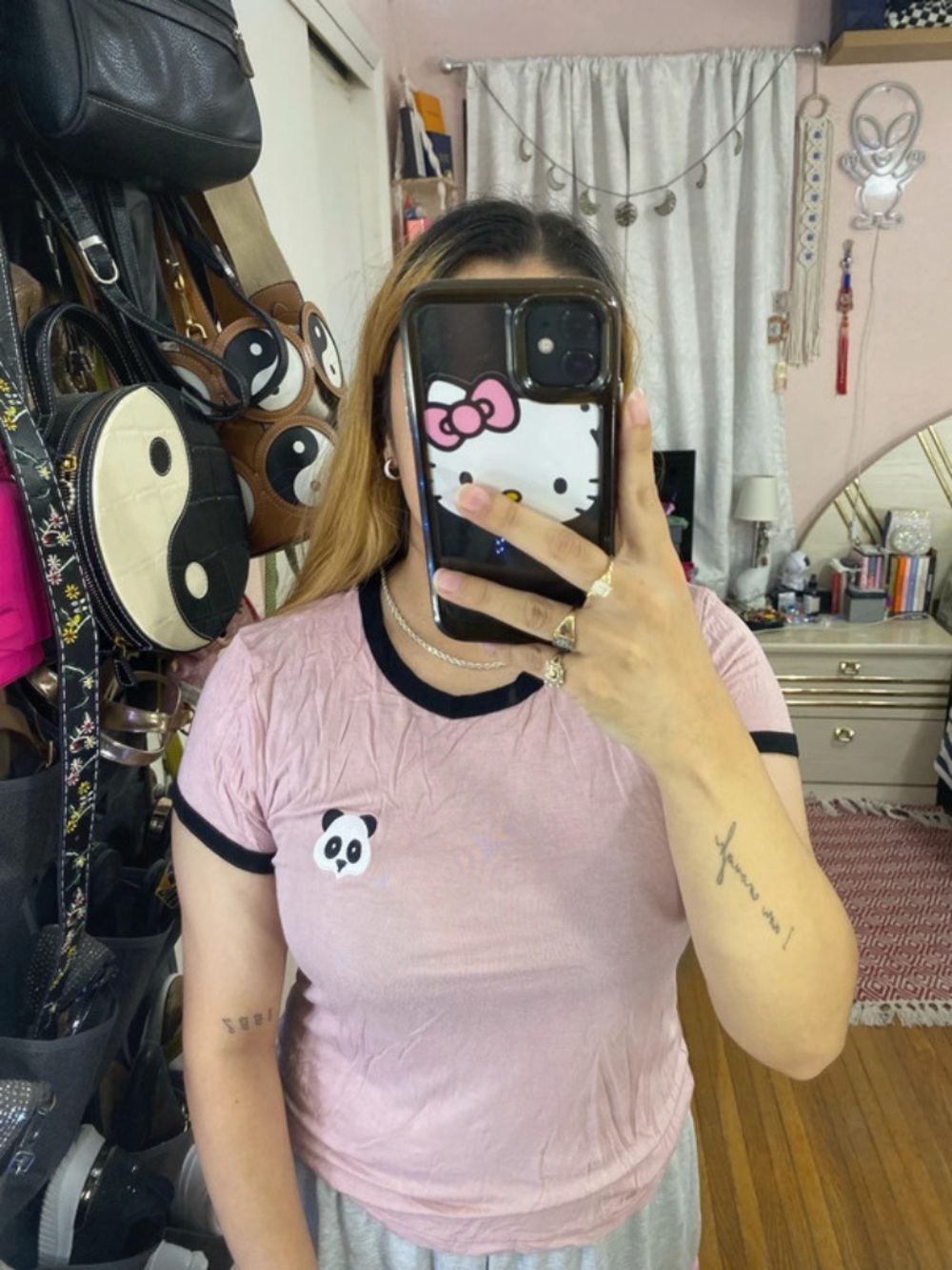 french pastry Pink Ringer Tee with Panda Patch